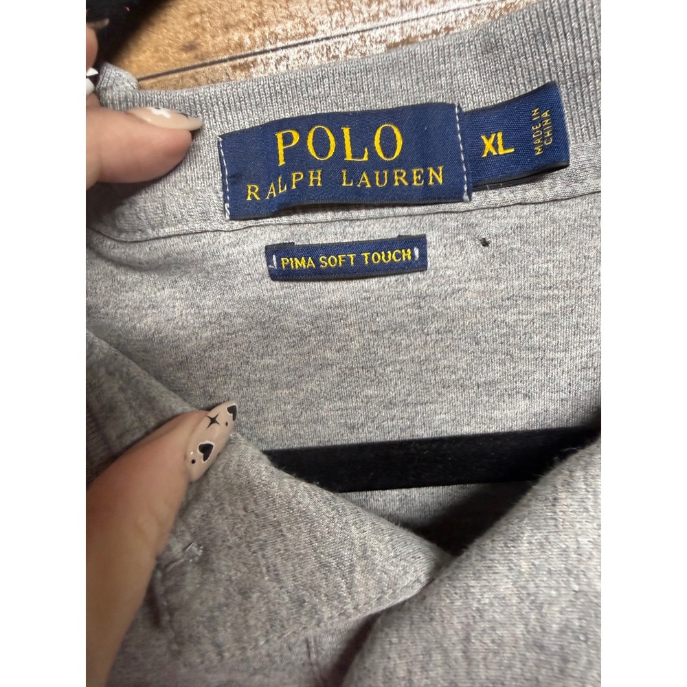 Polo Ralph Lauren Mens XL Gray Pima Soft Touch Long Sleeve Polo Shirt - Picture 4 of 8